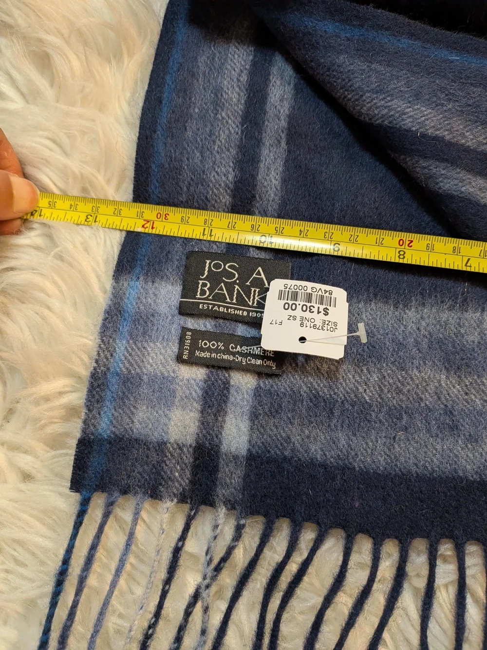 Jos. A. Bank Navy and Gray Plaid Cashmere Scarf